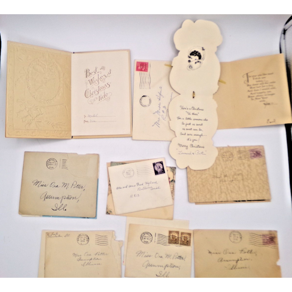 Vintage MCM Christmas Greeting Card Cute Girl Glitter Muff Happy New Year & more - Picture 12 of 16